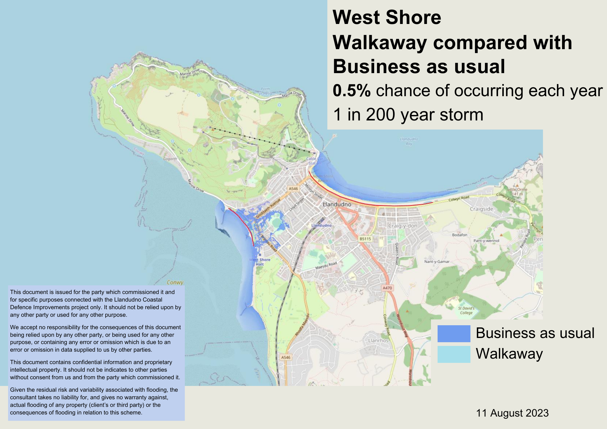 West Shore - Walkaway compared with business as usual in the 0.5% chance of flooding each year (1 in 200 years) scenario
