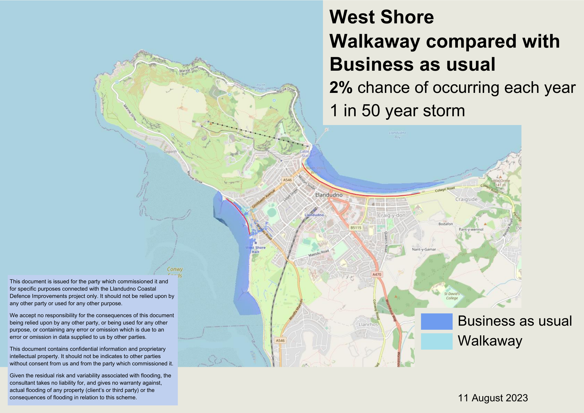 West Shore - Walkaway compared with business as usual in the 2% chance of flooding each year (1 in 50 years) scenario