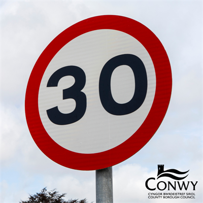Arwydd terfyn cyflymder o 30mya